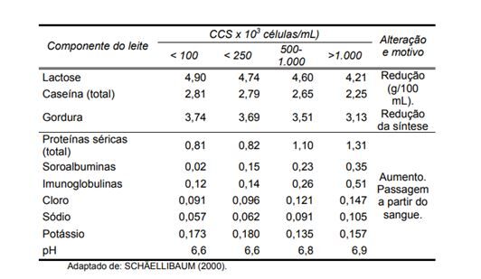 Composição do leite com elevada CCS