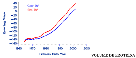 Volume de proteína no leite de vacas da raça holandesa