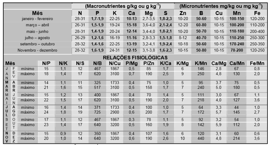Parâmetros para análise de folha