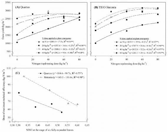 Resposta em produtividade para aplicação de nitrogênio