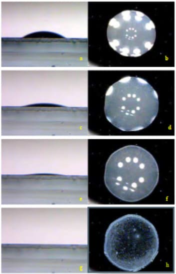 Etapas do comportamento da evaporação de uma gota ao longo do tempo.