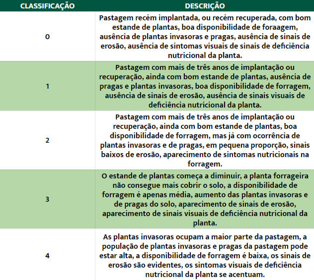 Classificação de níveis de degradação de pastagens